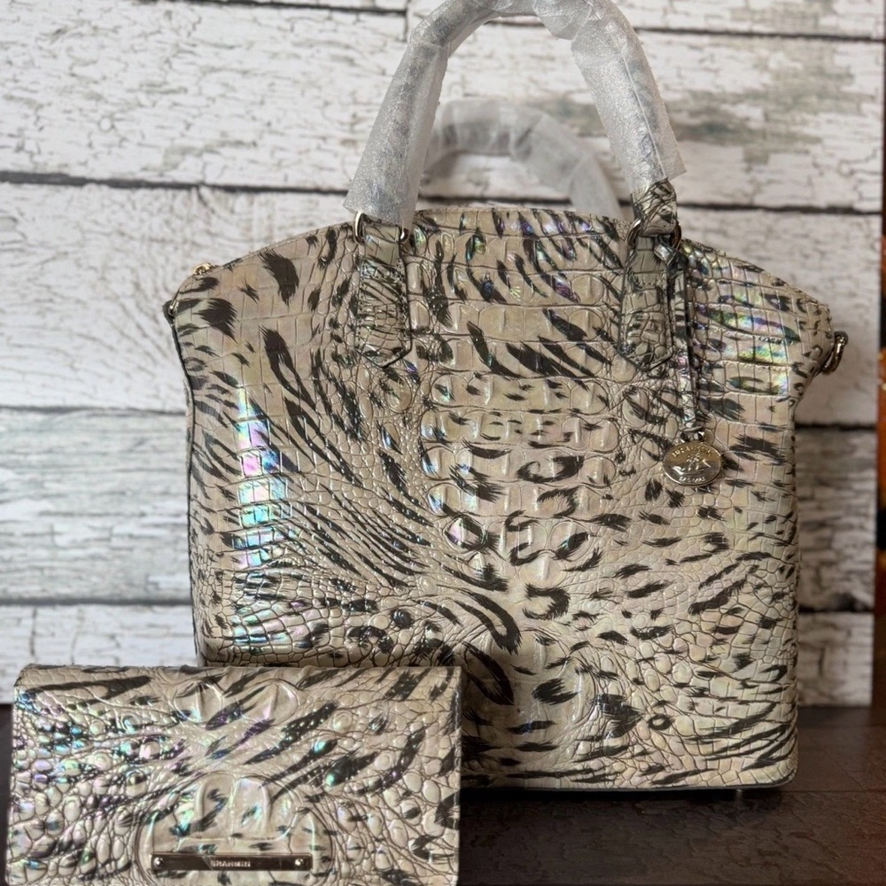 NWT BRAHMIN LARGE DUXBURY OBSESSION Animal Print With Wallet Leopard Cheetah - Picture 9 of 16